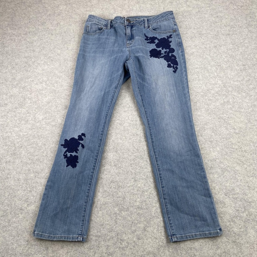 Simply Vera Vera Wang Capri Jeans Womens 6 (29x27) Blue Embroidered Denim